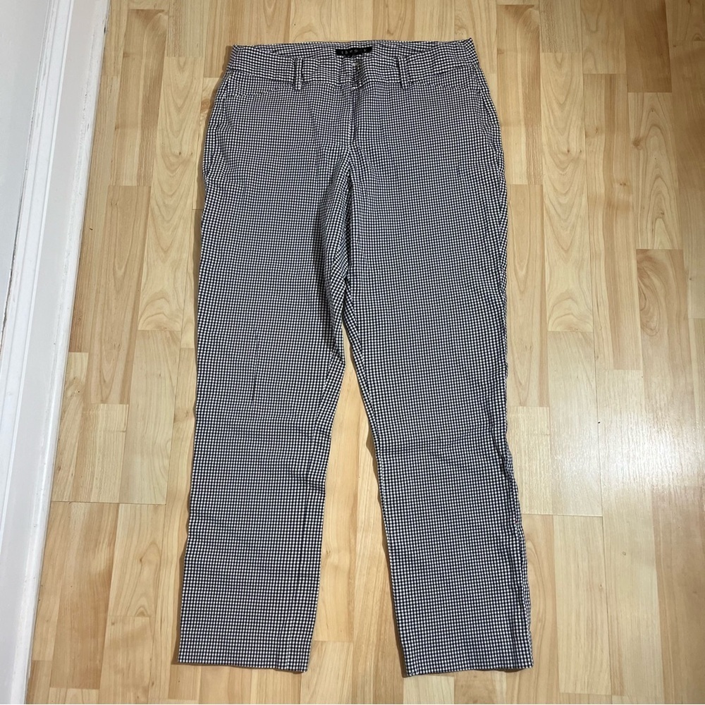 Theory Womens Navy Gingham Stretch Mid Rise Ankle Pants‎ Size 6
